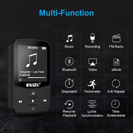 RUIZU X52 16GB Clip Mp3 Player with Bluetooth 5.0 16GB Lossless Sound Music Player with FM Radio Voice Recorder Video Earphones for Running, Support up to 128GB(Black) RUIZU X52 16GB Clip Mp3 Player with Bluetooth 5.0 16GB Lossless Sound Music Player with FM Radio Voice Recorder Video Earphones for Running, Support up to 128GB(Black)